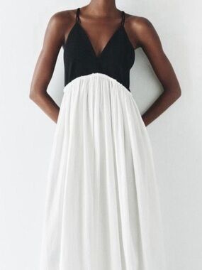 Zara Black & White Spaghetti-Strap Maxi Dress